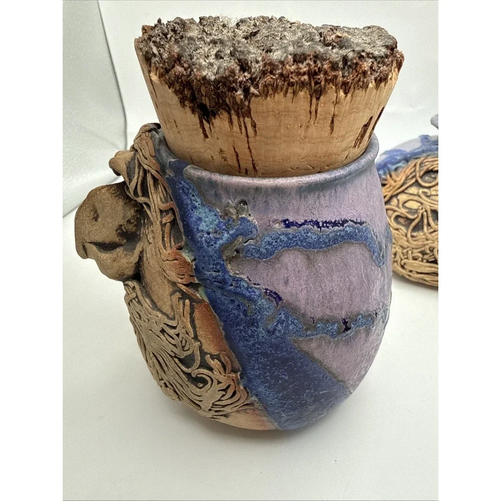 Set Of 3 Fantasy Character Face Jars Patty De Benedet Signed Whimsical Pottery